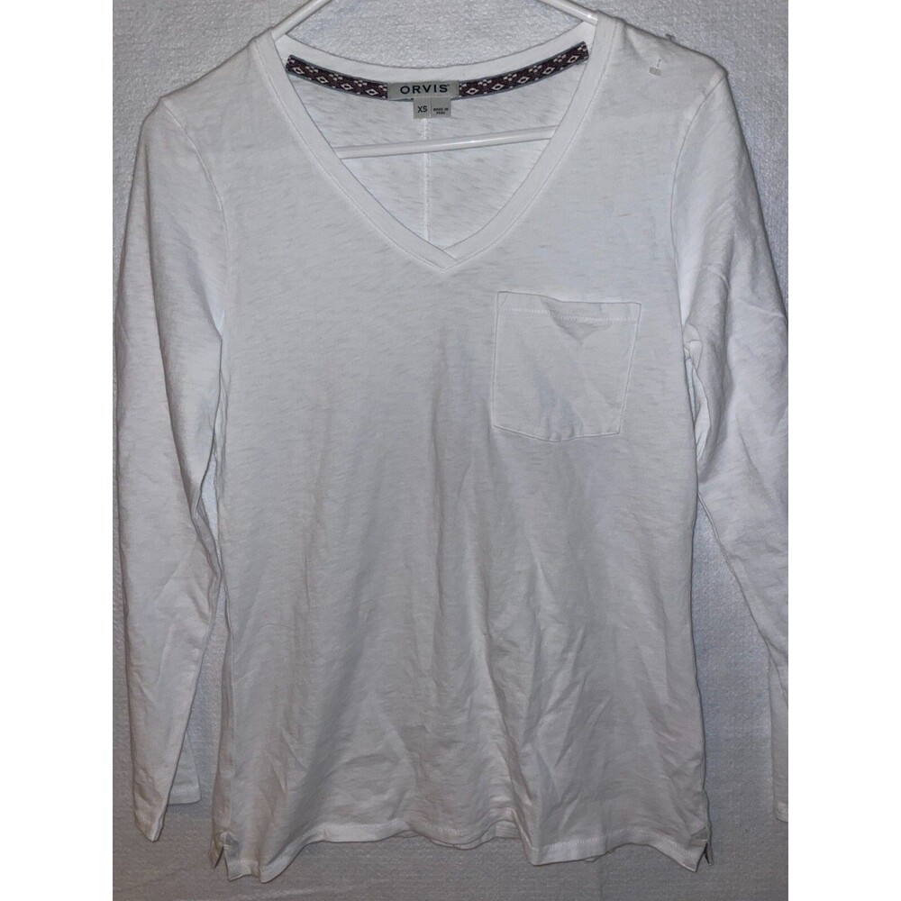 Orvis Canyon V-Neck Long Sleeve Top T-Shirt Tee Womens XS White 100% Cotton NWT